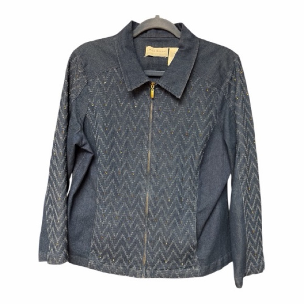 Alfred Dunner Women's Blue denim Jacket with embellishments- Size 14P